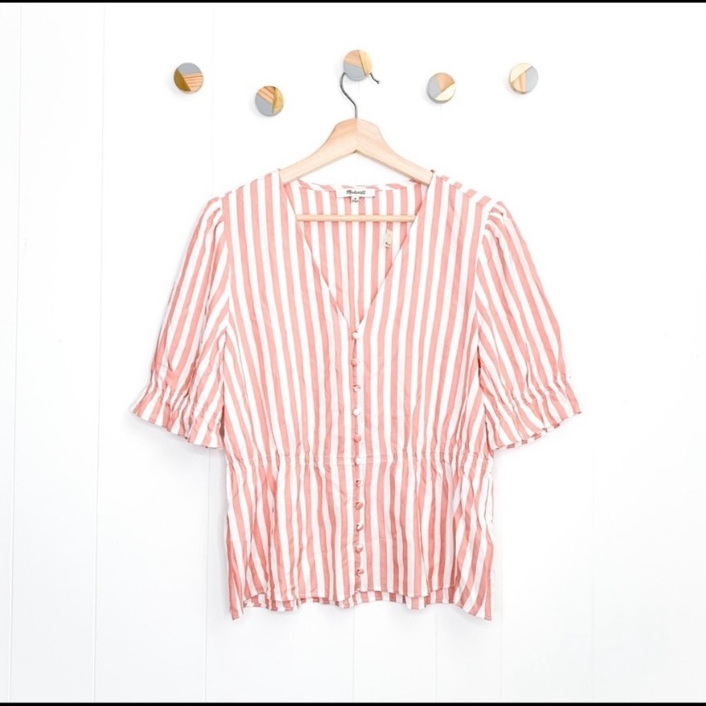 Madewell V-neck Peplum Popover Top in Stripe